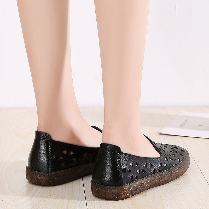 Margarita Dames Leren Ademende Platte Loafer Schoenen - Wit