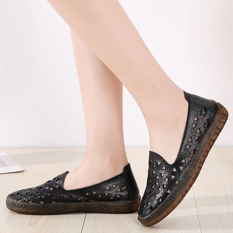 Margarita Dames Leren Ademende Platte Loafer Schoenen - Wit