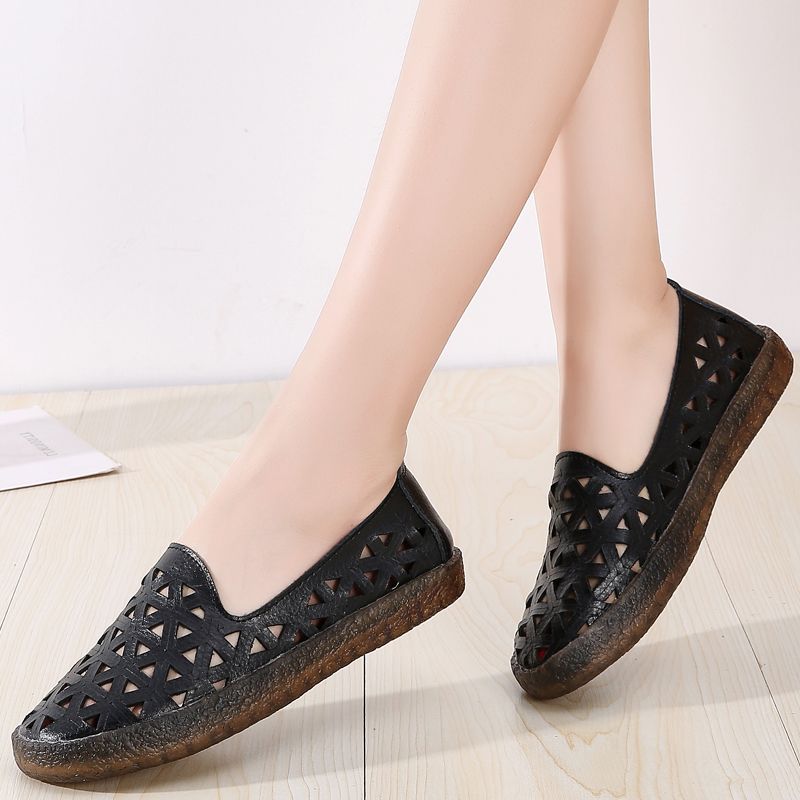 Margarita Dames Leren Ademende Platte Loafer Schoenen - Wit