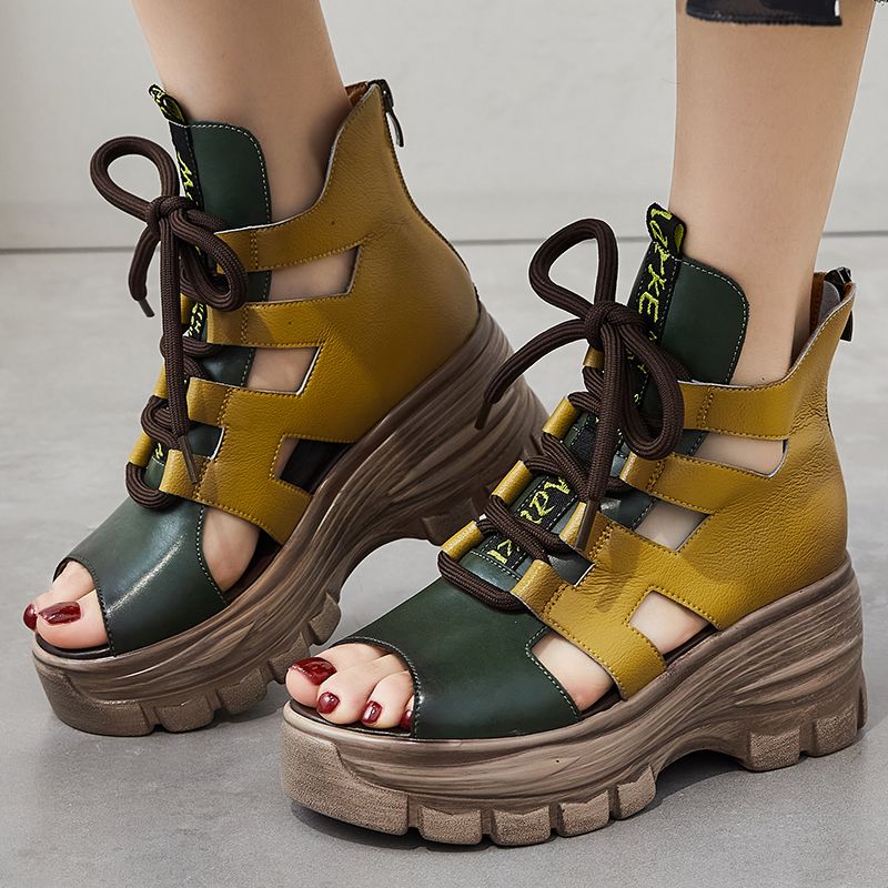 Margi Dames Open Toe Platform Sandalen - Geel