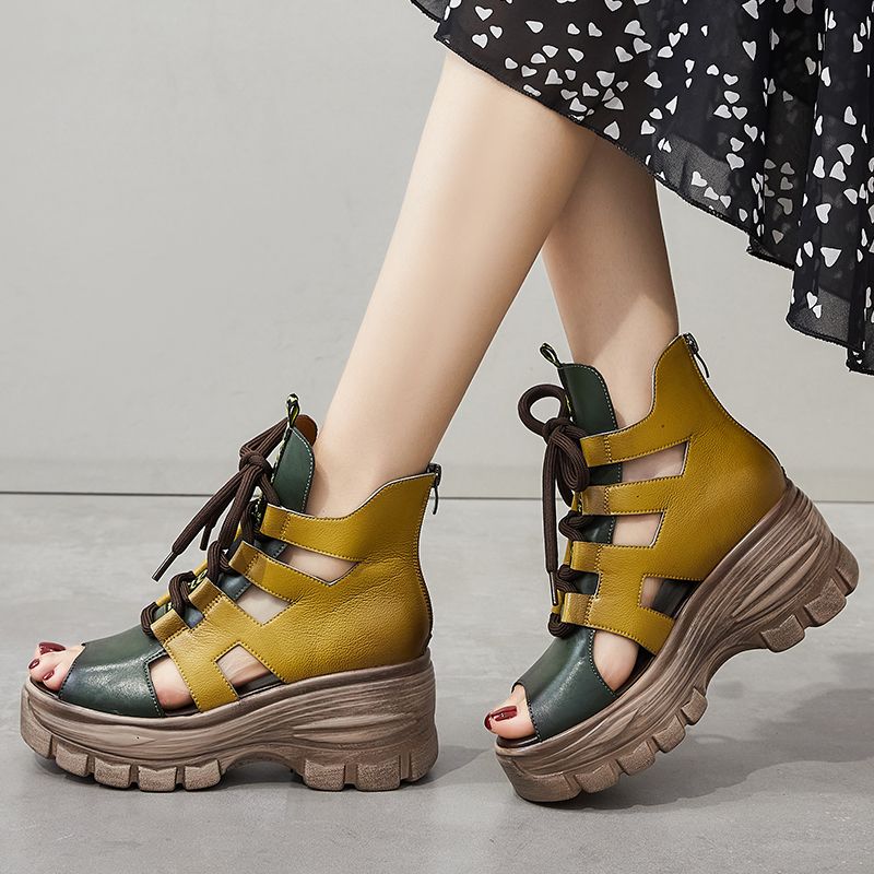 Margi Dames Open Toe Platform Sandalen - Geel