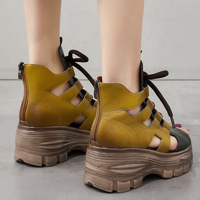 Margi Dames Open Toe Platform Sandalen - Geel