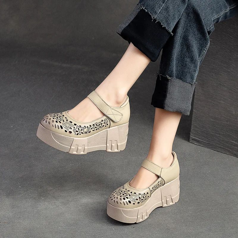 Maria Dames Zomer Platform Wedges Sandalen - Bruin