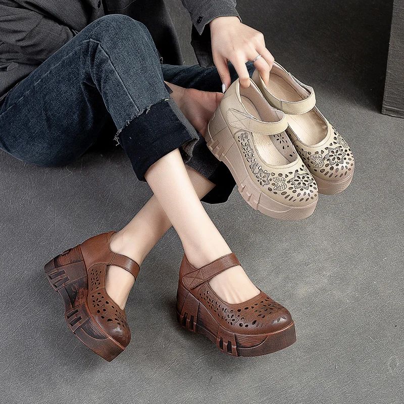 Maria Dames Zomer Platform Wedges Sandalen - Bruin