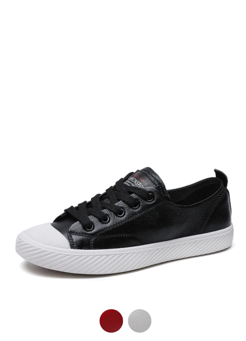 Marley Dames Leren Platte Zwarte Sneaker