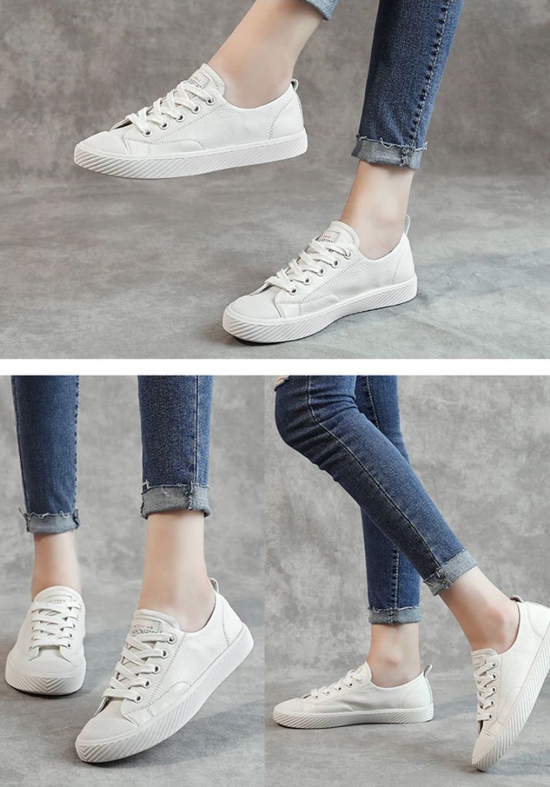Marley Dames Leren Platte Zwarte Sneaker - Zwart