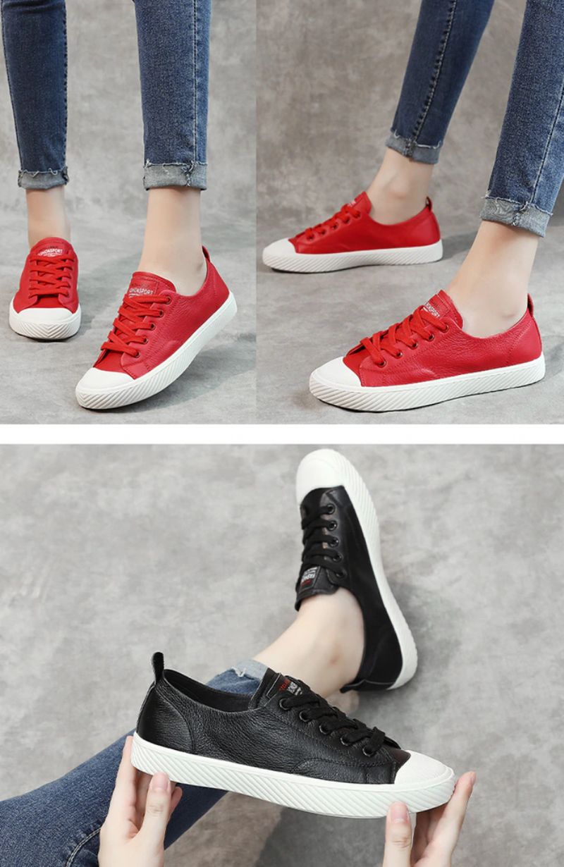 Marley Dames Leren Platte Zwarte Sneaker - Zwart