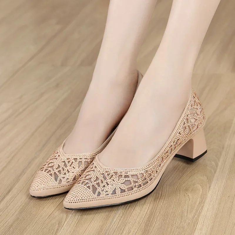Mary Dames Strass Puntige Toe Pumps - Goud