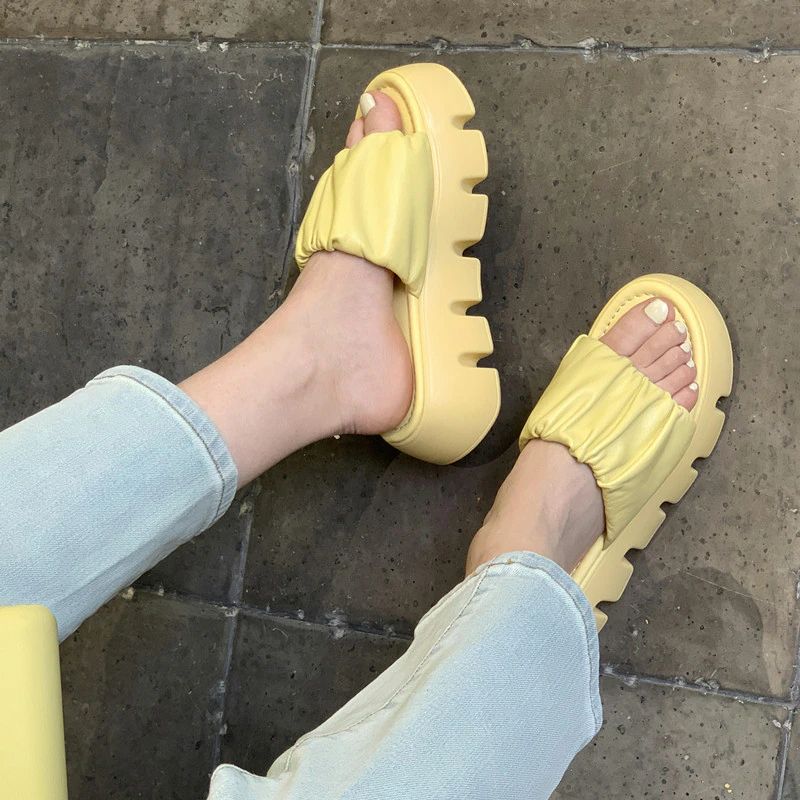 Maryn Damesplatform Leren Pantoffel - Groen