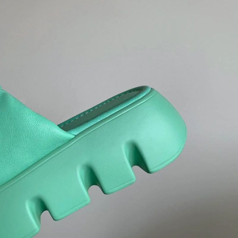 Maryn Damesplatform Leren Pantoffel - Groen