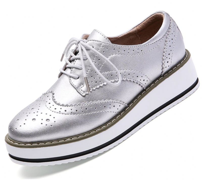 Mau Vrouwen Oxford Leren Schoenen - Zilver
