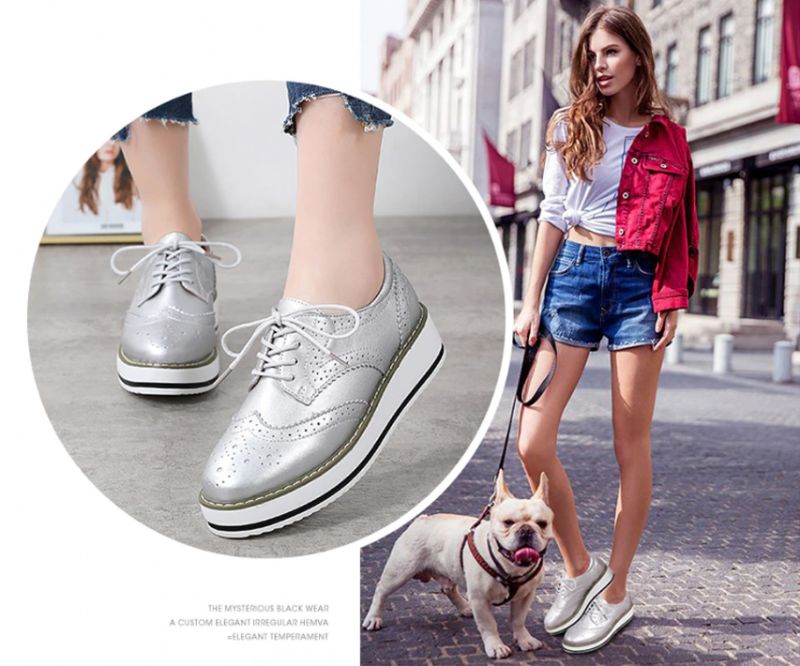 Mau Vrouwen Oxford Leren Schoenen - Zilver