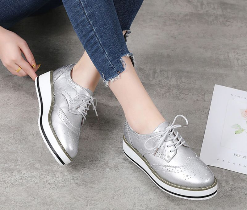 Mau Vrouwen Oxford Leren Schoenen - Zilver