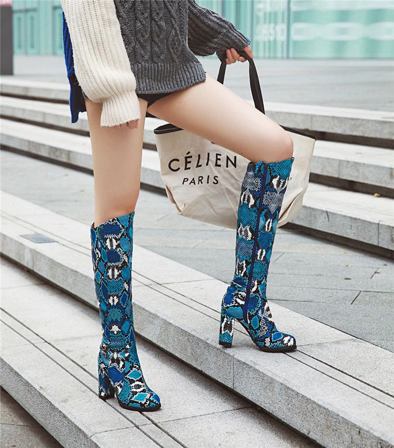 Max Dames Kniehoge Leren Laarzen - Blauw