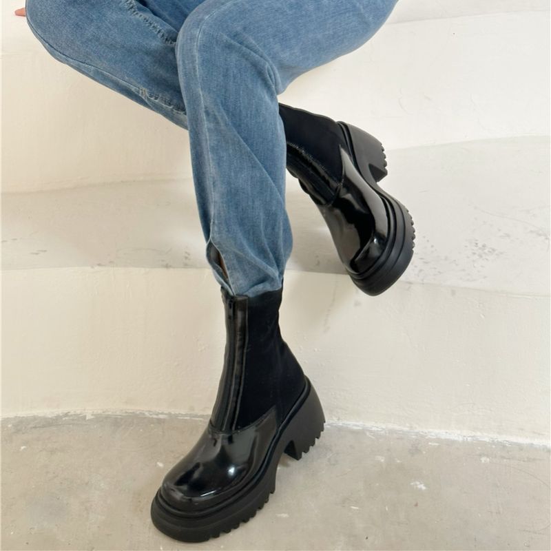 May Dames Patent Echte Leren Laarzen - Zwart