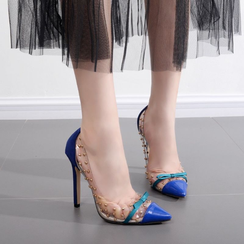 Maya Dames Rivet Studded Transparante Pumps Schoenen - Blauw