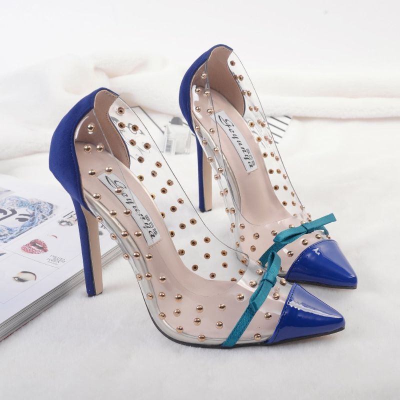 Maya Dames Rivet Studded Transparante Pumps Schoenen - Blauw