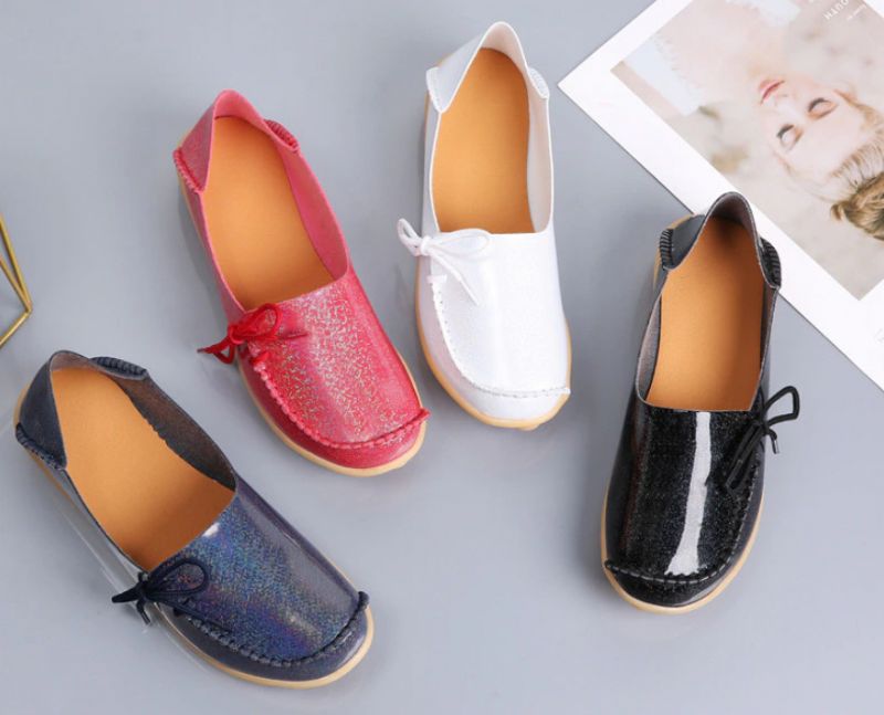Mechi Dames Loafer Patent Platte Slip-on Schoenen - Zwart