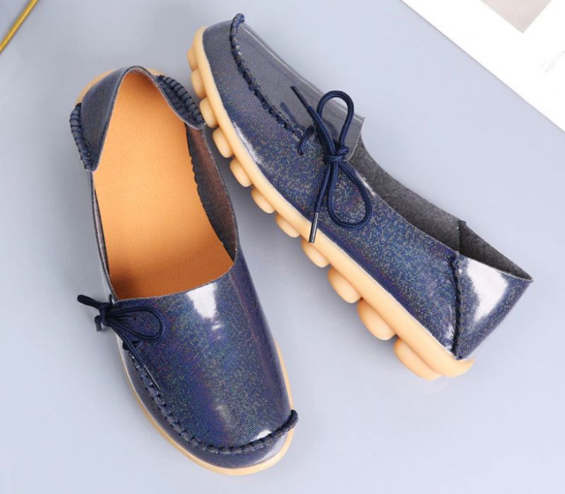 Mechi Dames Loafer Patent Platte Slip-on Schoenen - Zwart
