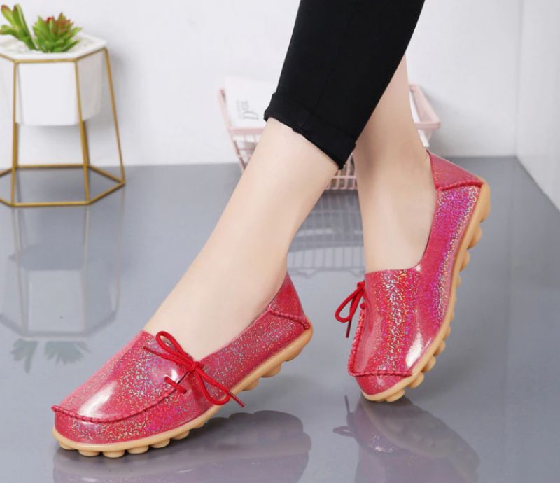 Mechi Dames Loafer Patent Platte Slip-on Schoenen - Zwart