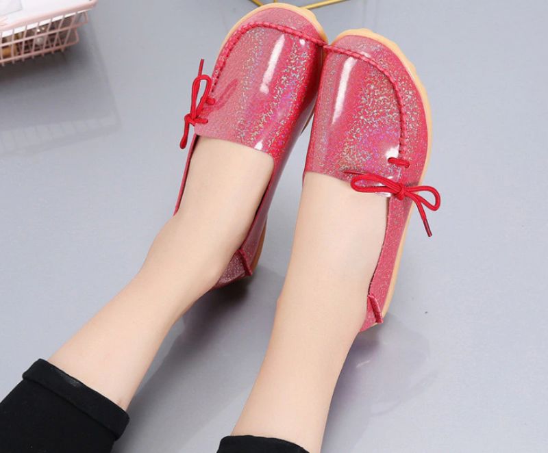 Mechi Dames Loafer Patent Platte Slip-on Schoenen - Zwart