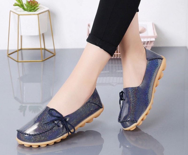 Mechi Dames Loafer Patent Platte Slip-on Schoenen - Zwart