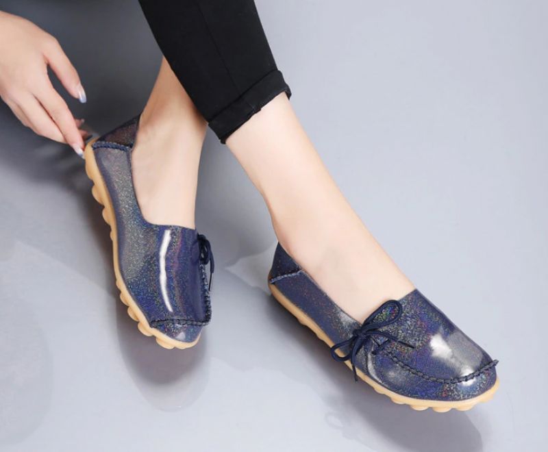 Mechi Dames Loafer Patent Platte Slip-on Schoenen - Zwart