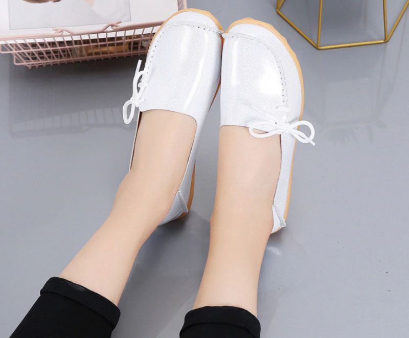 Mechi Dames Loafer Patent Platte Slip-on Schoenen - Zwart