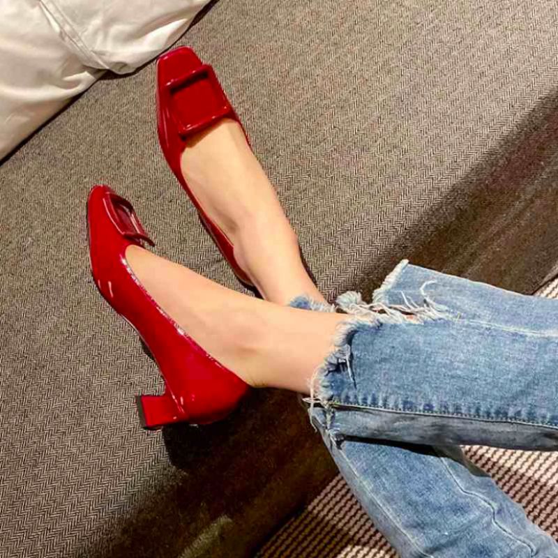 Meghan Dames Vierkante Neus Hak Schoenen - Wijnrood Rood