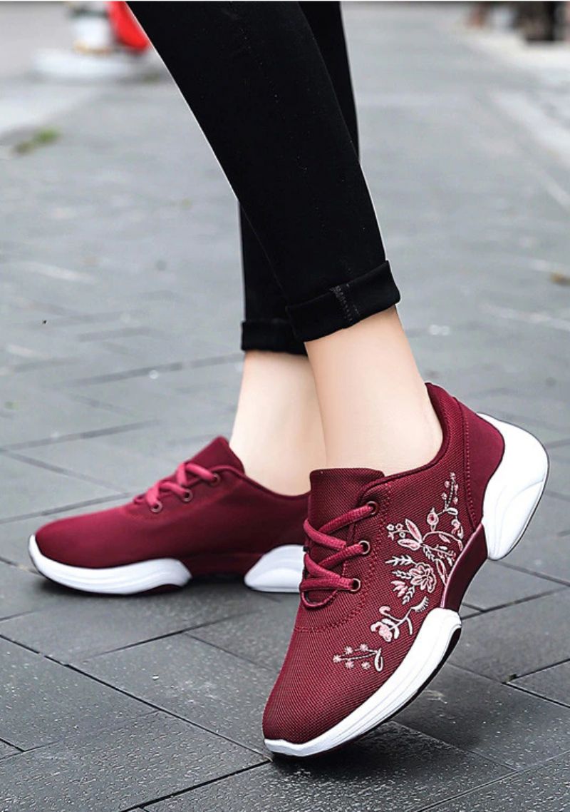 Mehdi Dames Sneakers Comfortabele Ademende Veterschoenen Platte Zwarte Schoenen - Roze