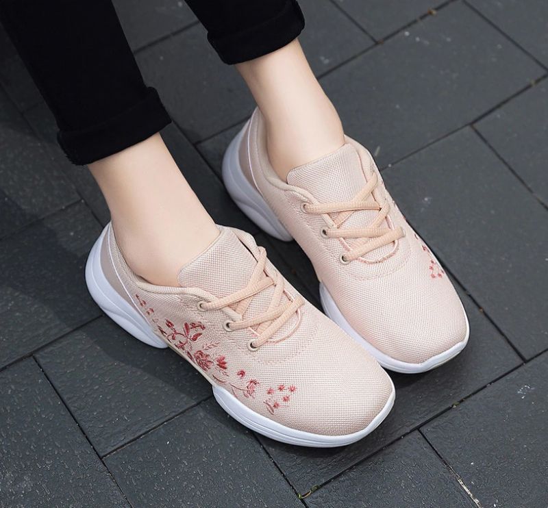 Mehdi Dames Sneakers Comfortabele Ademende Veterschoenen Platte Zwarte Schoenen - Roze