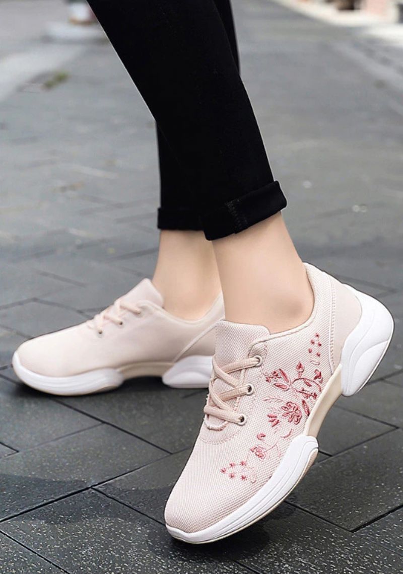 Mehdi Dames Sneakers Comfortabele Ademende Veterschoenen Platte Zwarte Schoenen - Roze