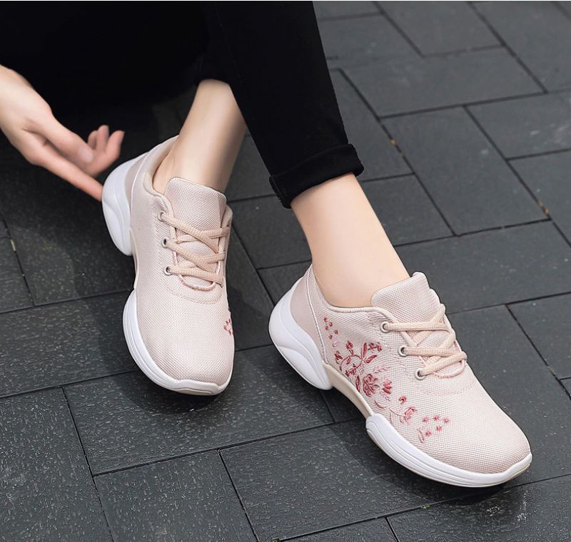 Mehdi Dames Sneakers Comfortabele Ademende Veterschoenen Platte Zwarte Schoenen - Roze