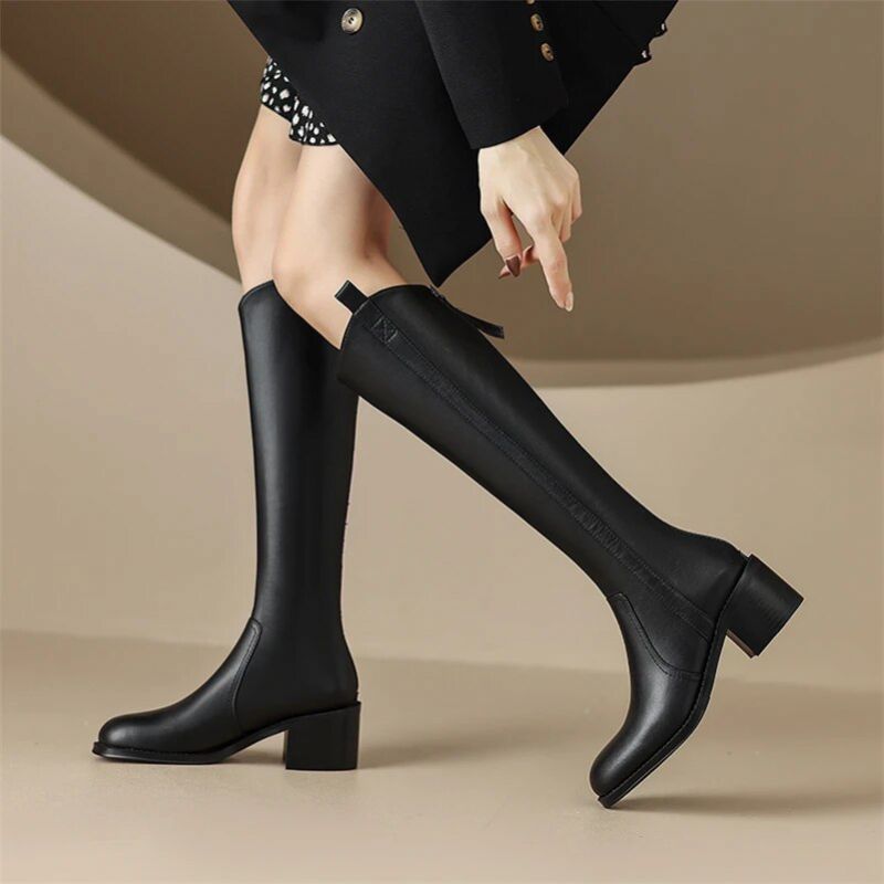 Melina Dames Western Lange Laarzen - Zwart Kort Pluche