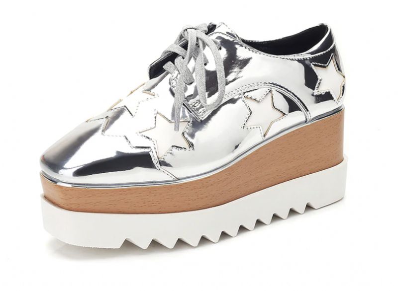 Merchan Dames Platform Patent Leren Schoenen - Zilver