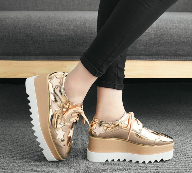 Merchan Dames Platform Patent Leren Schoenen - Zilver