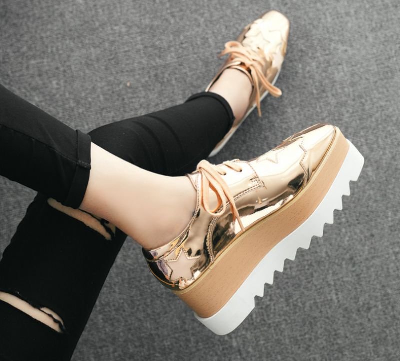 Merchan Dames Platform Patent Leren Schoenen - Zilver