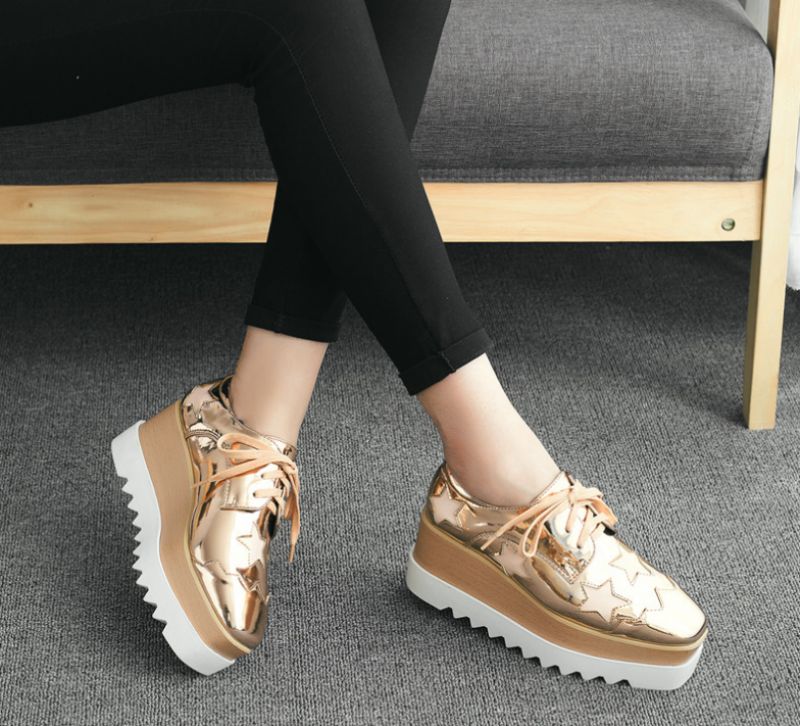 Merchan Dames Platform Patent Leren Schoenen - Zilver