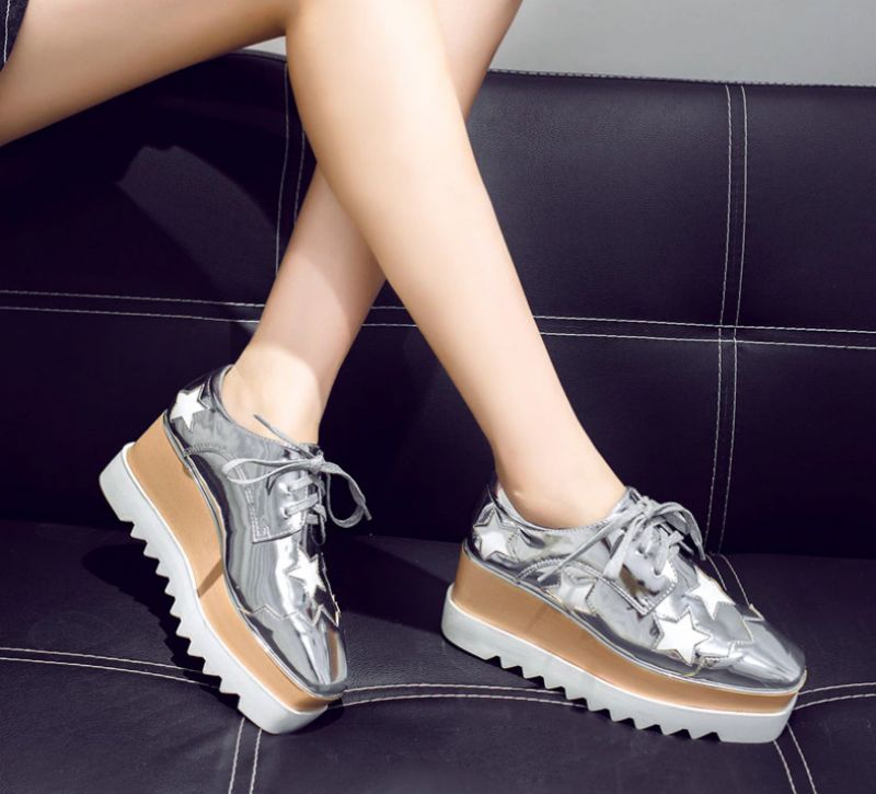 Merchan Dames Platform Patent Leren Schoenen - Zilver