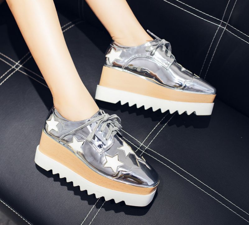 Merchan Dames Platform Patent Leren Schoenen - Zilver
