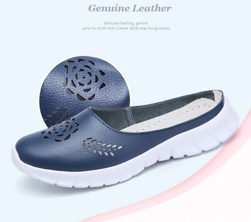 Merly Dames Echte Leren Zomer Platte Slippers Schoenen - Rood