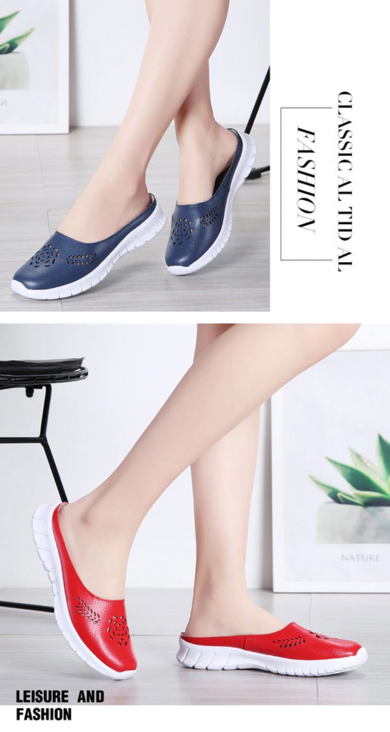 Merly Dames Echte Leren Zomer Platte Slippers Schoenen - Rood
