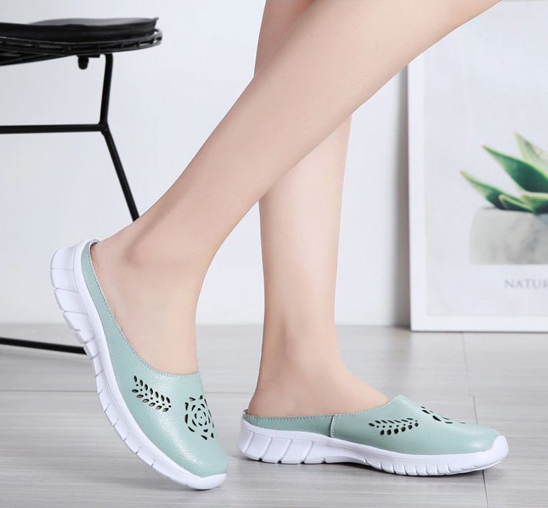 Merly Dames Echte Leren Zomer Platte Slippers Schoenen - Rood