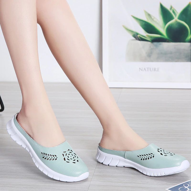 Merly Dames Echte Leren Zomer Platte Slippers Schoenen - Rood
