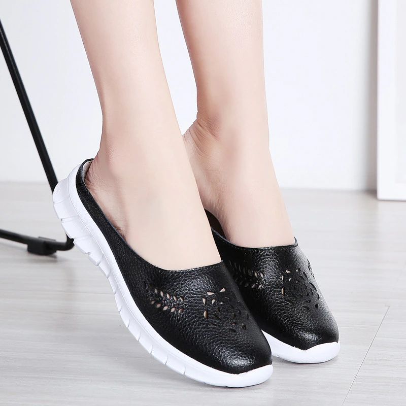 Merly Dames Echte Leren Zomer Platte Slippers Schoenen - Rood