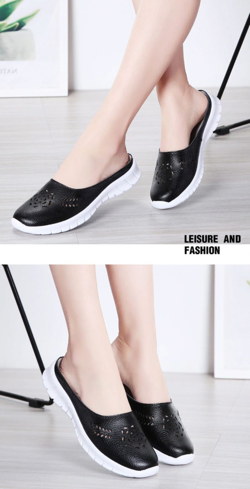 Merly Dames Echte Leren Zomer Platte Slippers Schoenen - Rood