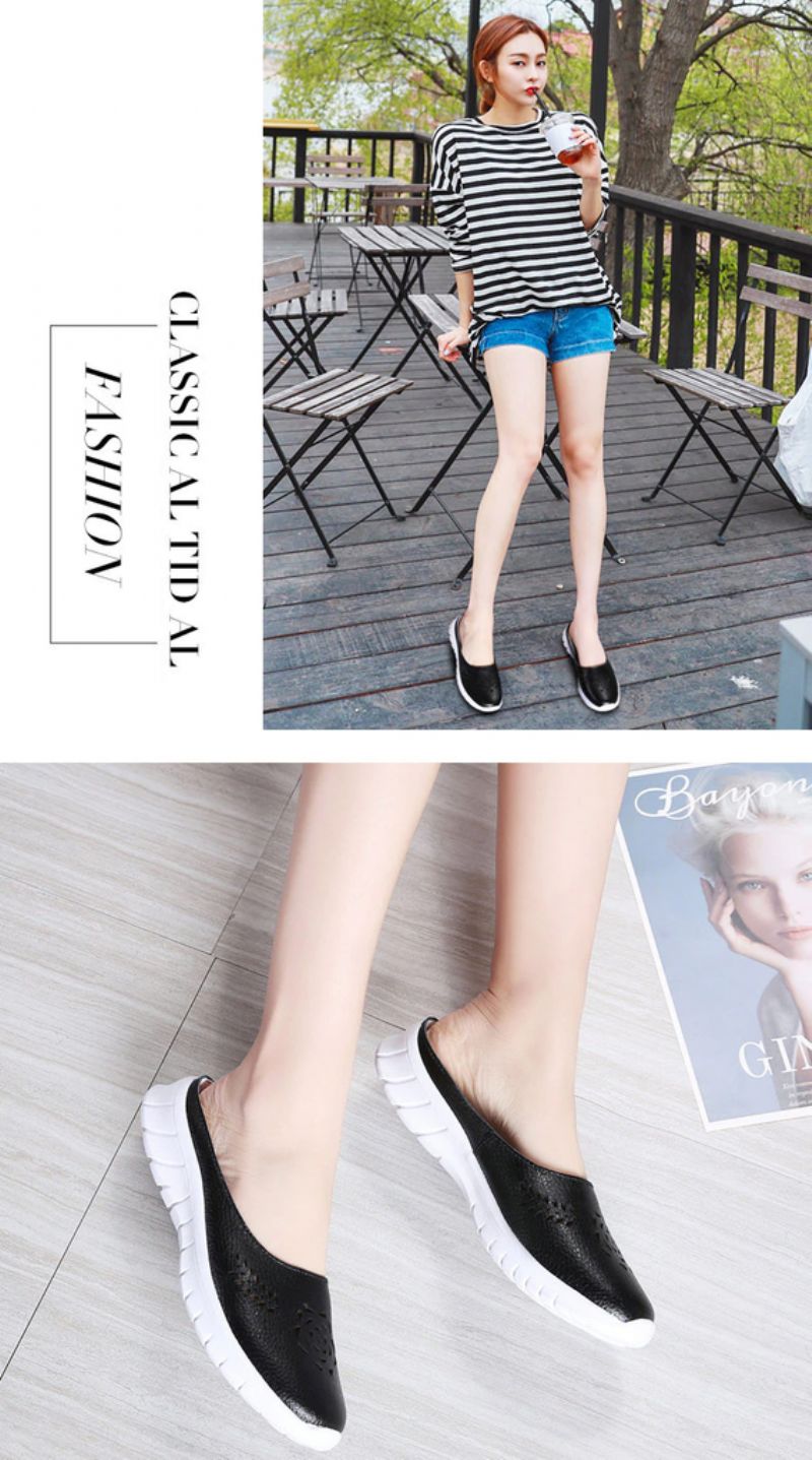 Merly Dames Echte Leren Zomer Platte Slippers Schoenen - Rood