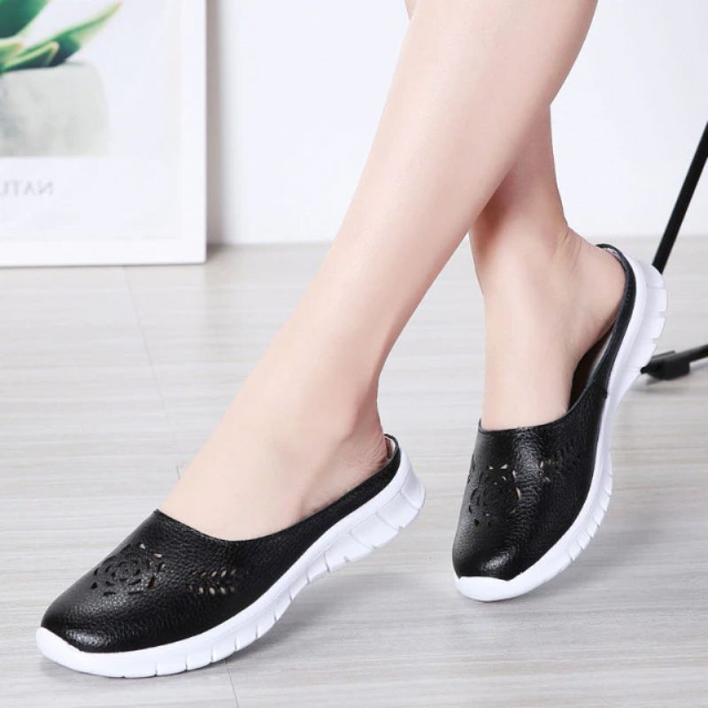 Merly Dames Echte Leren Zomer Platte Slippers Schoenen - Rood