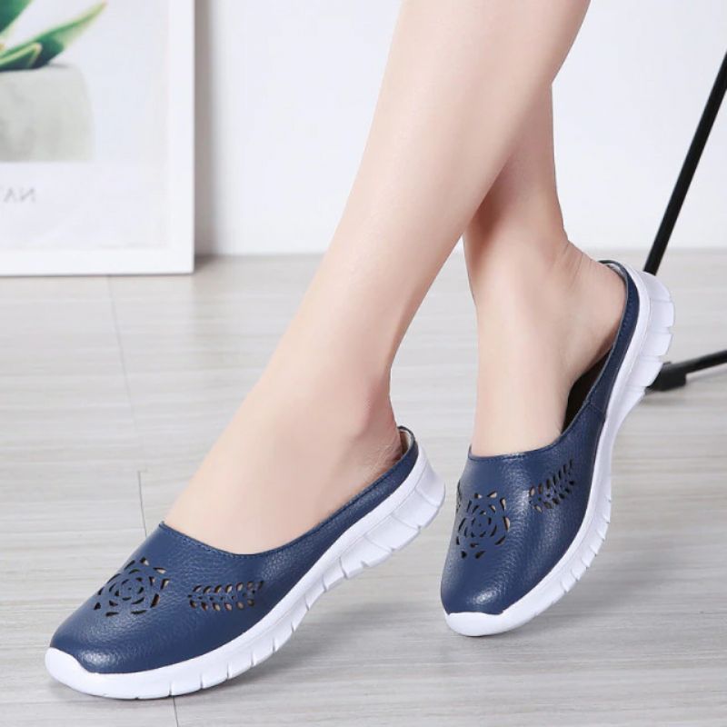 Merly Dames Echte Leren Zomer Platte Slippers Schoenen - Rood