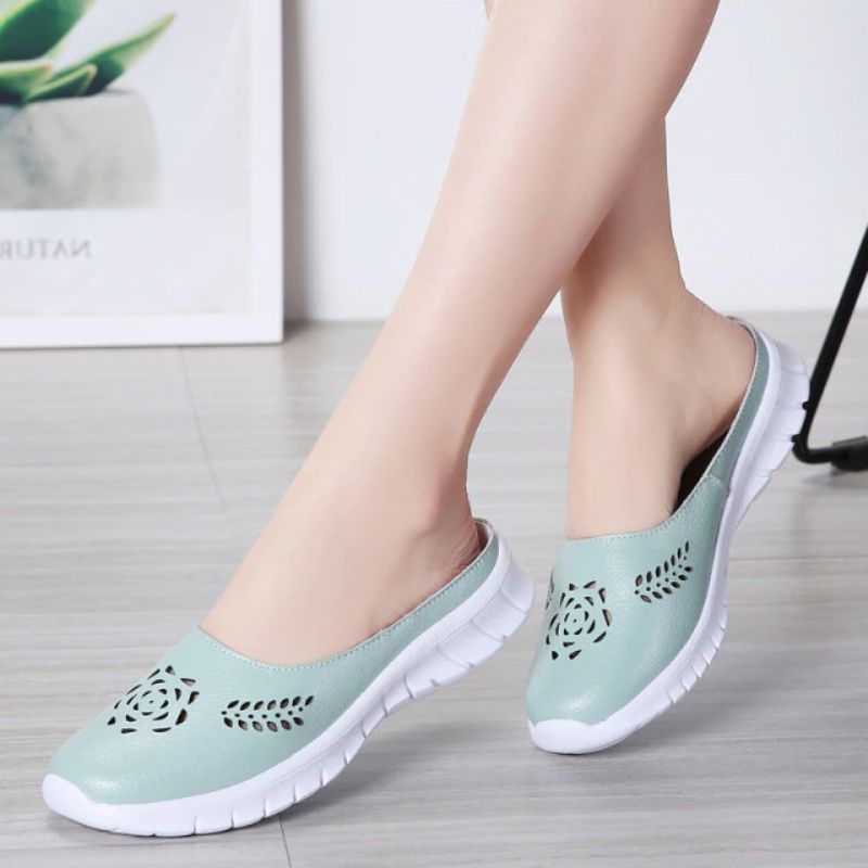 Merly Dames Echte Leren Zomer Platte Slippers Schoenen - Rood